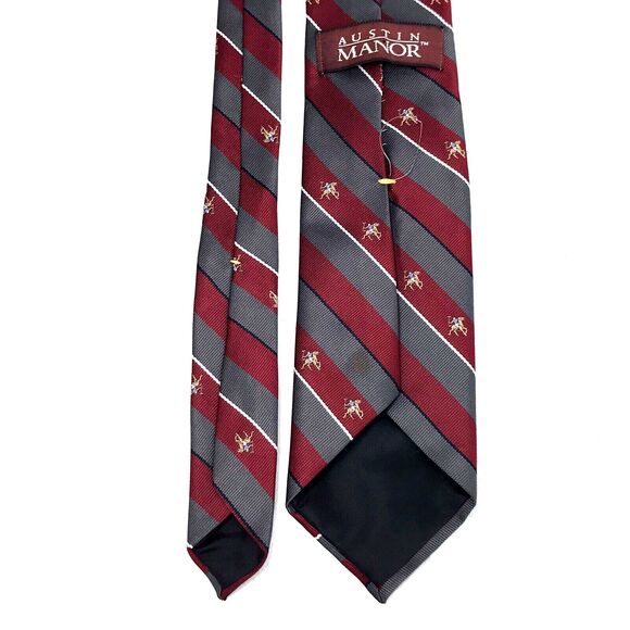 Austin Manor Vintage Tie Polo Horse Repp Stripe Red Gray 3" Preppy Y2K - Picture 9 of 9